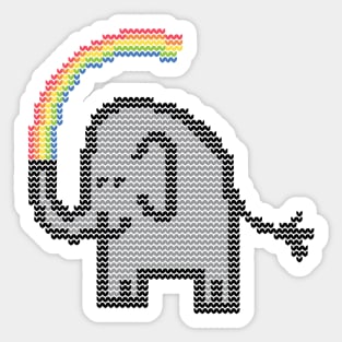 Knitted Cute Animals Elephant and Rainbow Sticker